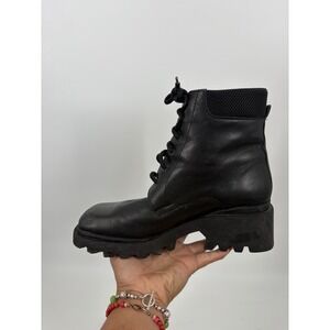 Nine West Combat Boots Women 7 Black Leather Chunky Lug Grunge Goth Moto Y2k VTG